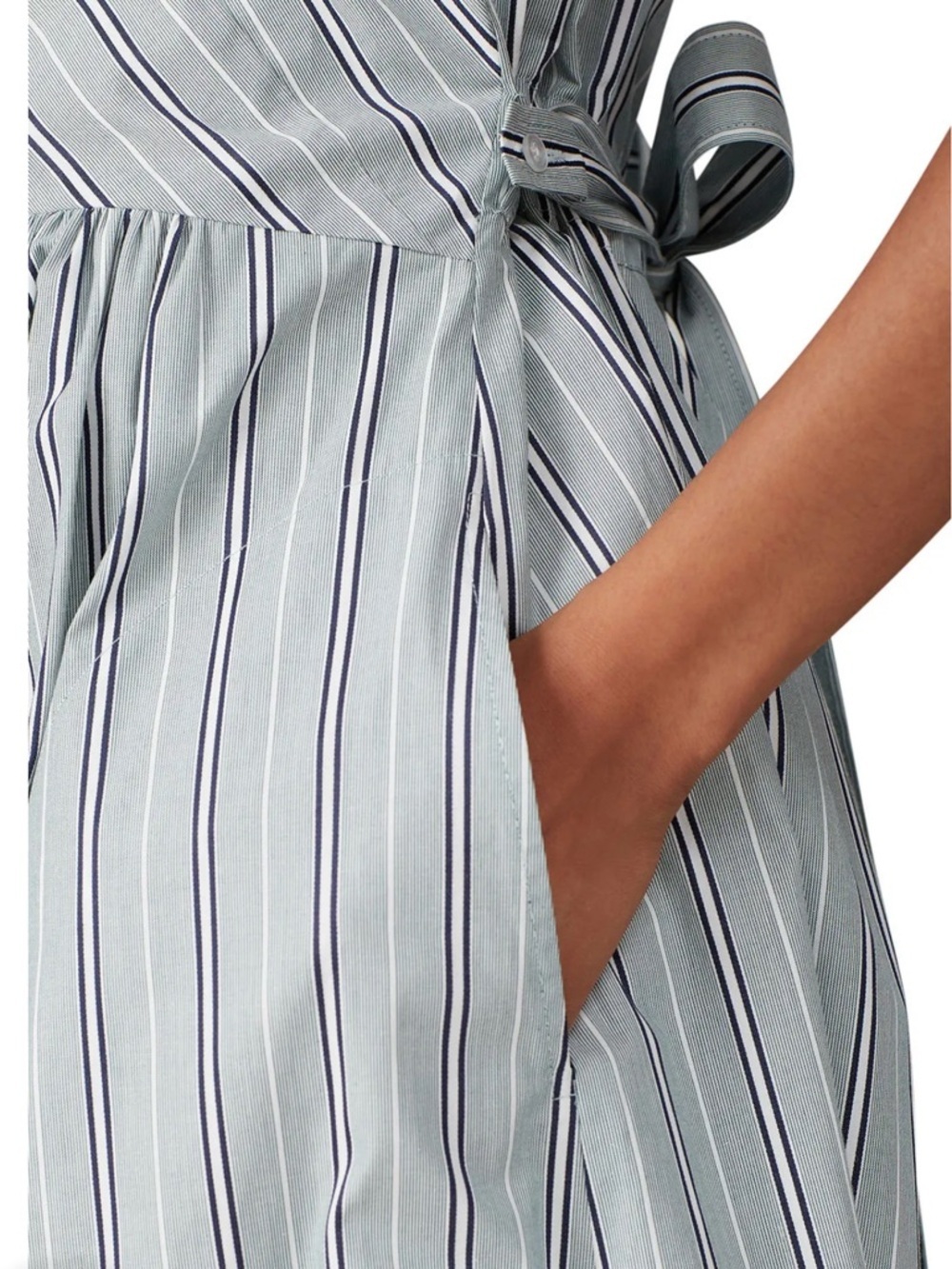 Aknvas Green & White Striped Pleated Midi Dress Size M Designer Retail $695 - Picture 4 of 12